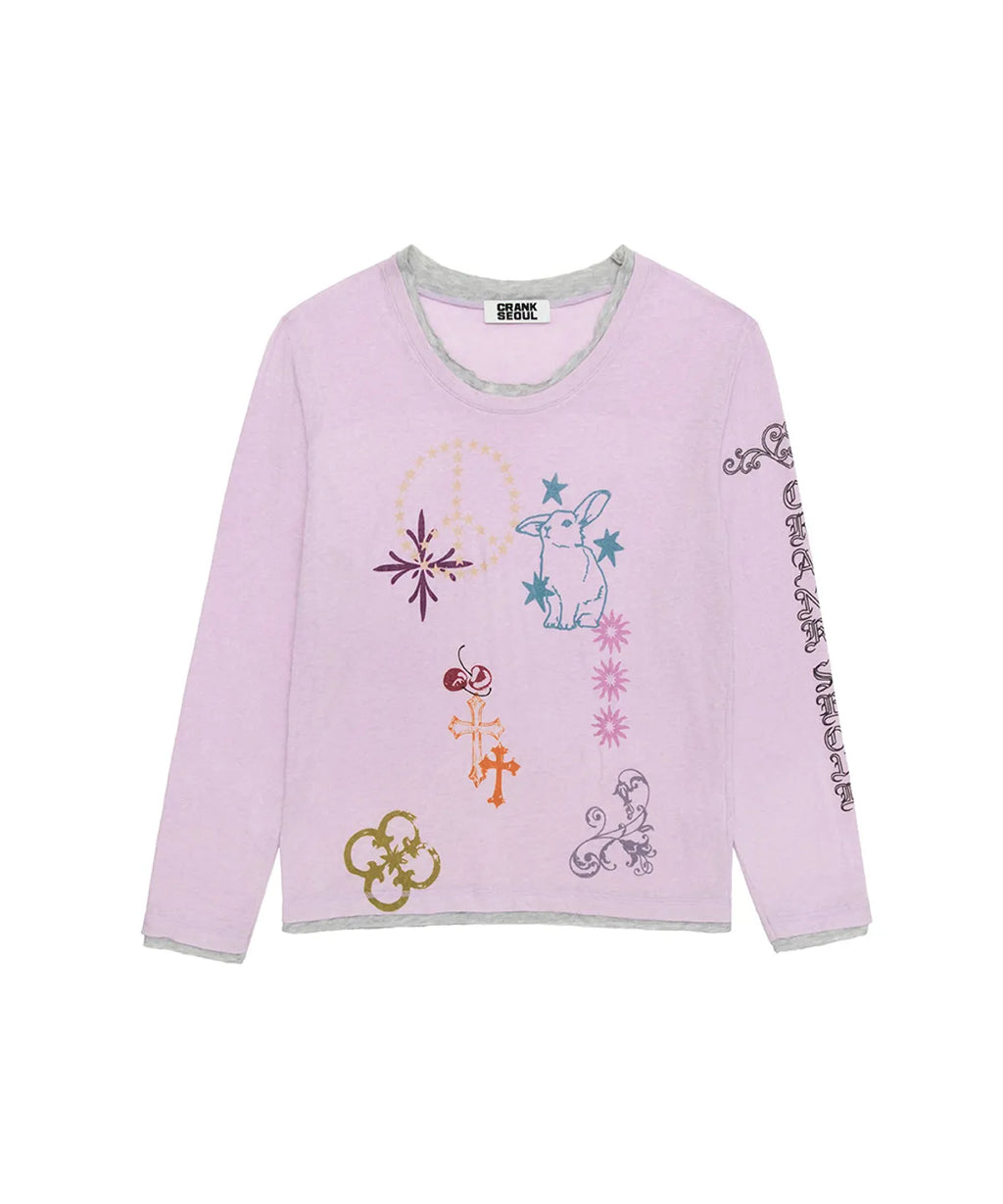 【CRANK】TATTOO LAYERED TOP [ ivory / blue / pink ]