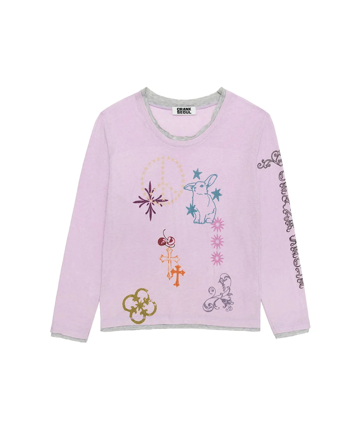 【CRANK】TATTOO LAYERED TOP [ ivory / blue / pink ]