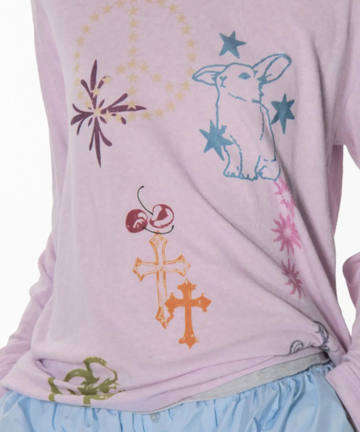 【CRANK】TATTOO LAYERED TOP [ ivory / blue / pink ]