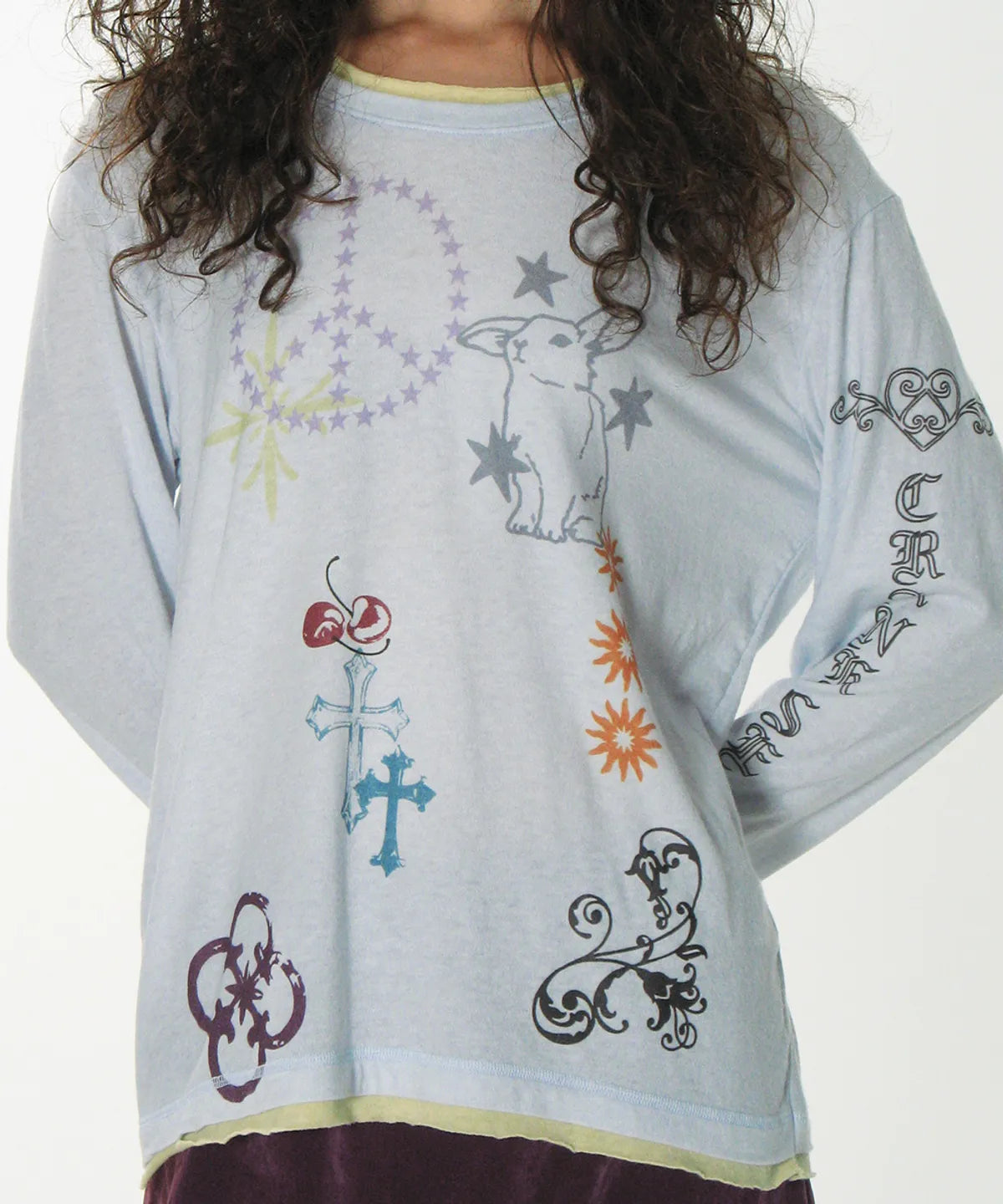 【CRANK】TATTOO LAYERED TOP [ ivory / blue / pink ]