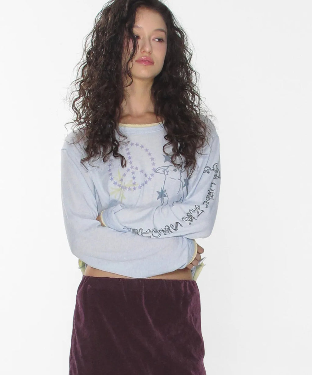 【CRANK】TATTOO LAYERED TOP [ ivory / blue / pink ]