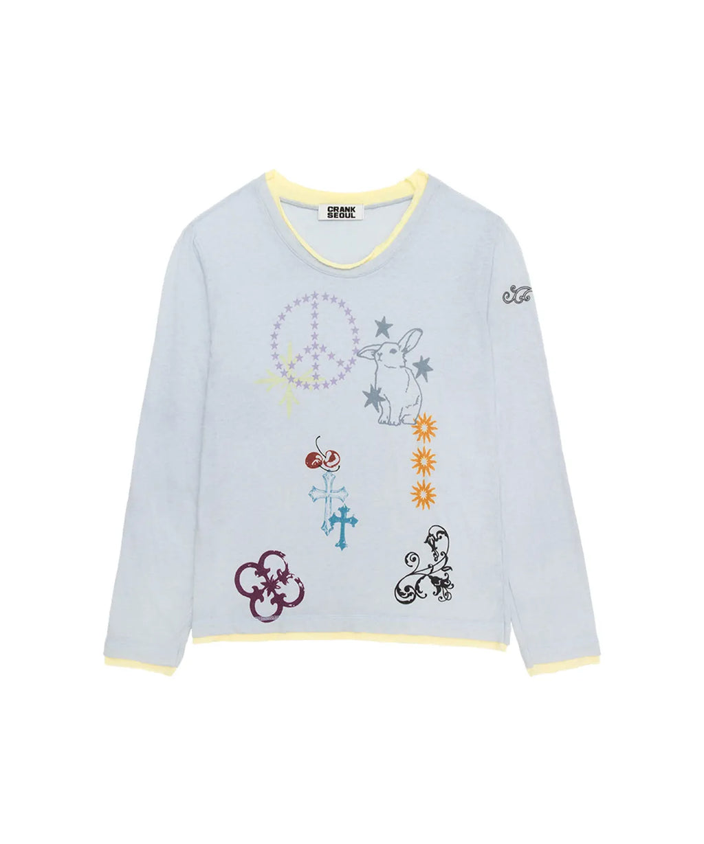 【CRANK】TATTOO LAYERED TOP [ ivory / blue / pink ]