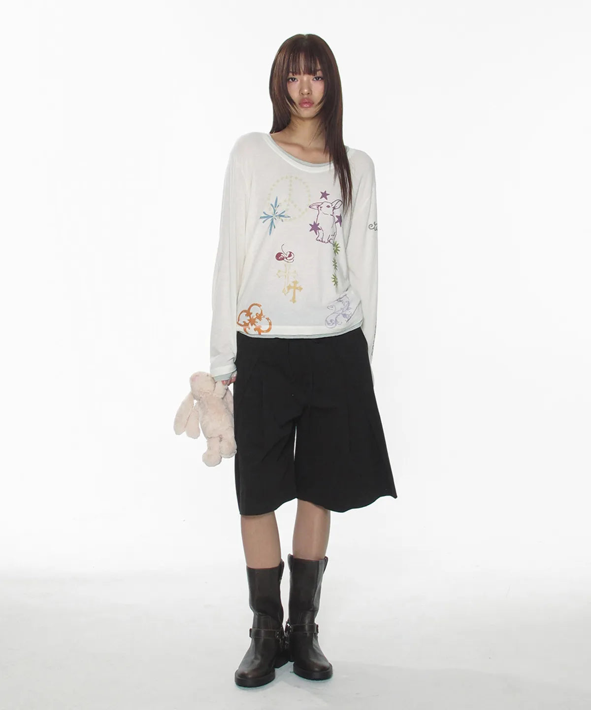 【CRANK】TATTOO LAYERED TOP [ ivory / blue / pink ]