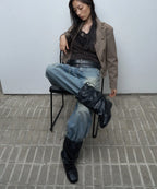 【KHIHO】RIVEL SLOUCHY MID BOOTS [ Black / Brown ]