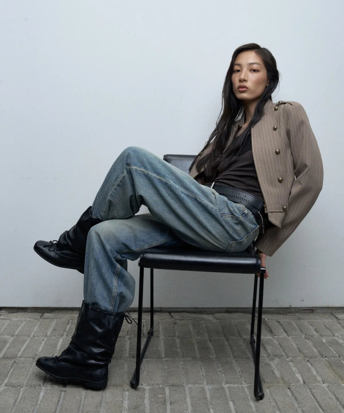 【KHIHO】RIVEL SLOUCHY MID BOOTS [ Black / Brown ]