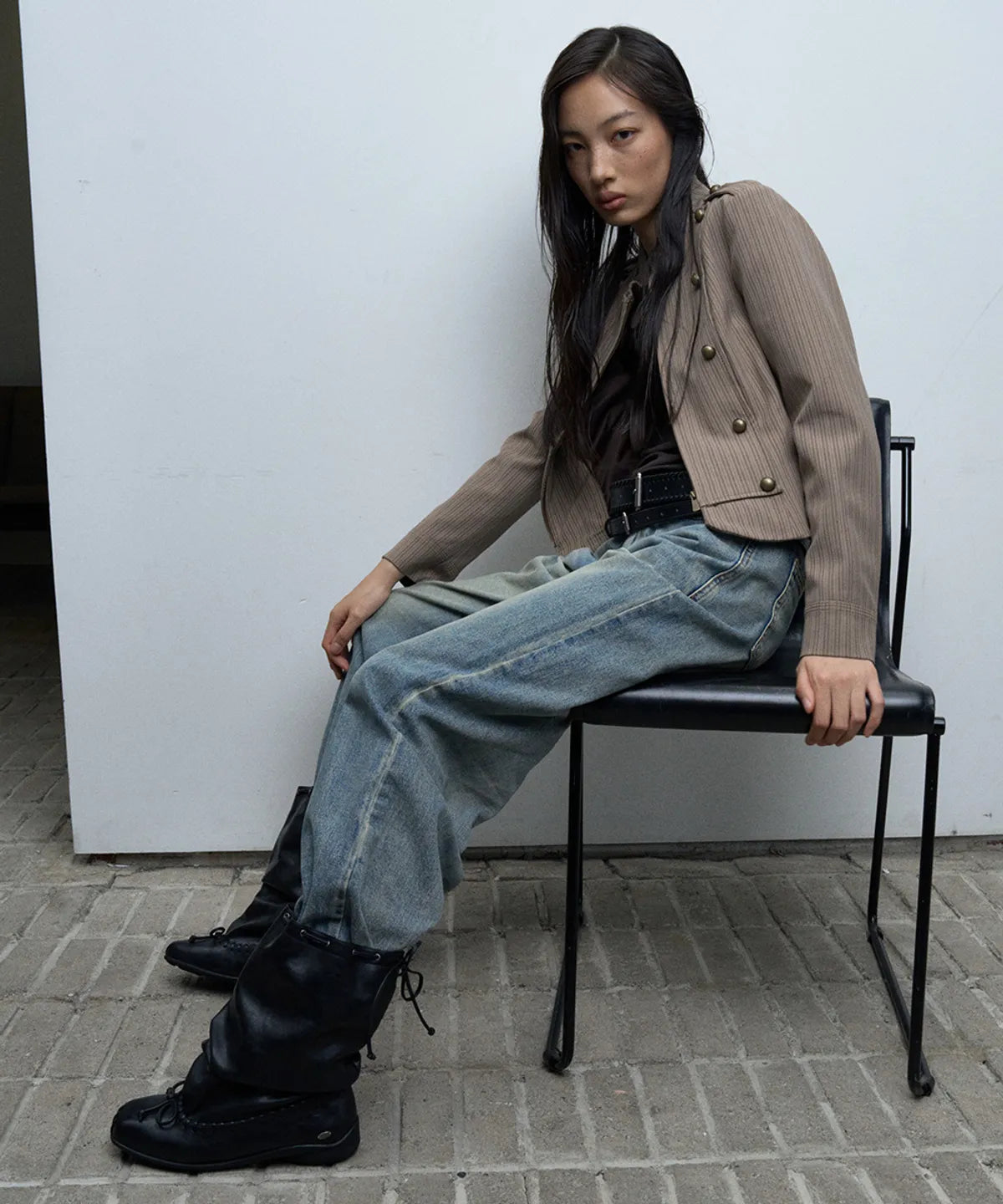 【KHIHO】RIVEL SLOUCHY MID BOOTS [ Black / Brown ]