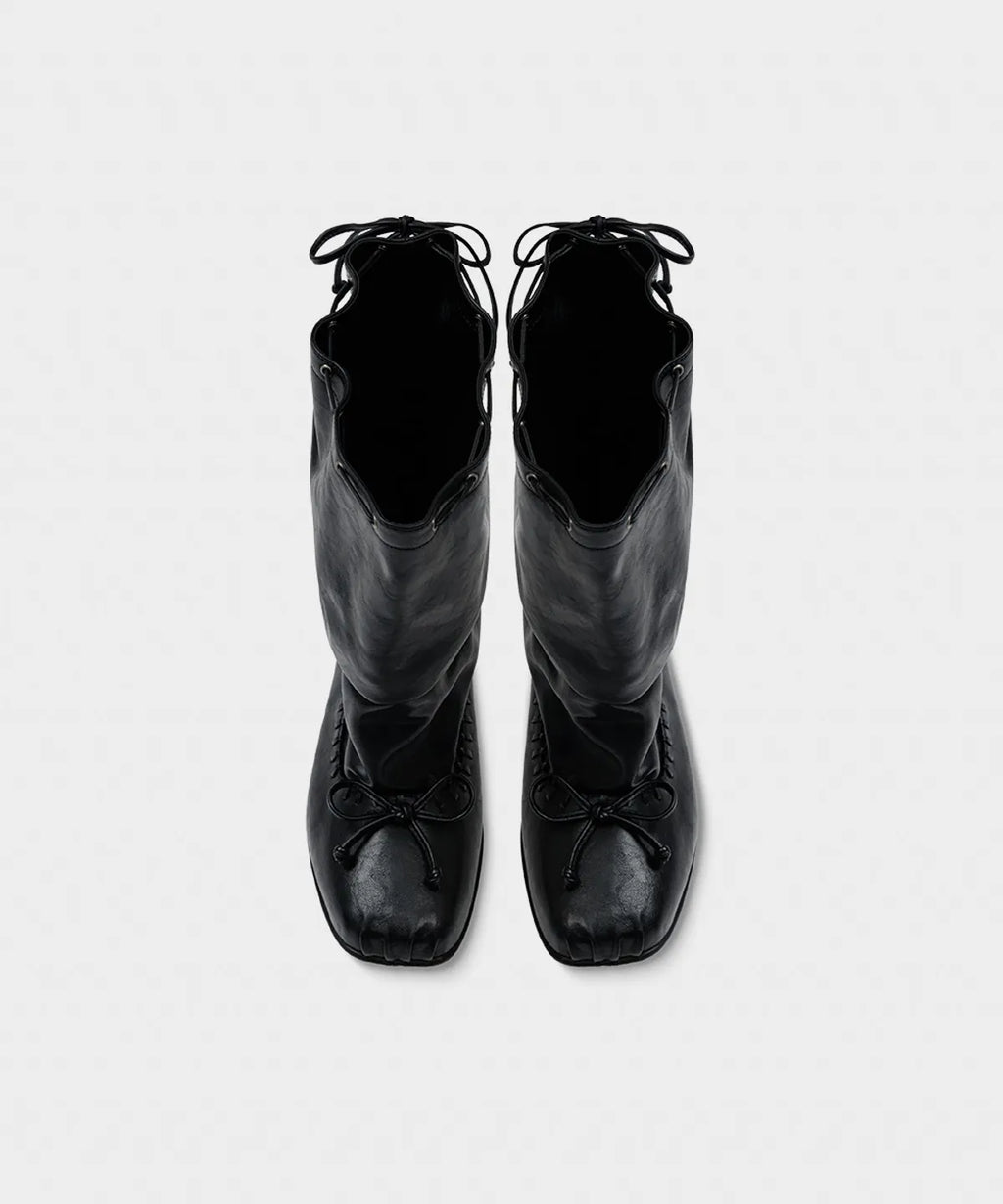 【KHIHO】RIVEL SLOUCHY MID BOOTS [ Black / Brown ]