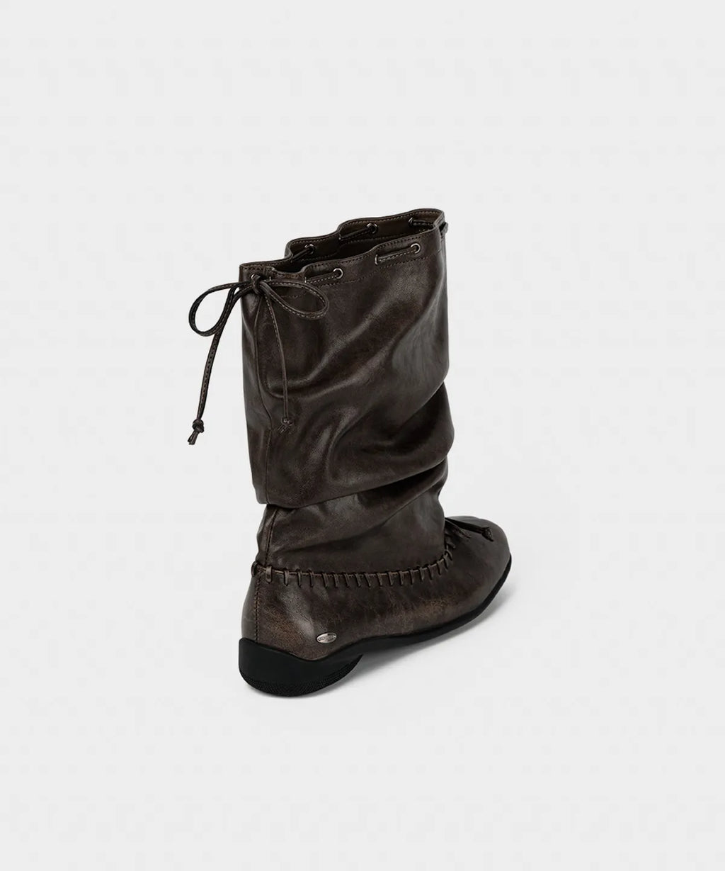【KHIHO】RIVEL SLOUCHY MID BOOTS [ Black / Brown ]
