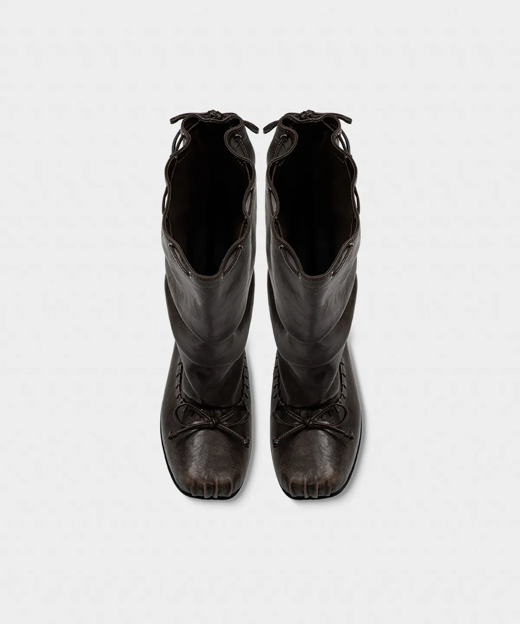 【KHIHO】RIVEL SLOUCHY MID BOOTS [ Black / Brown ]