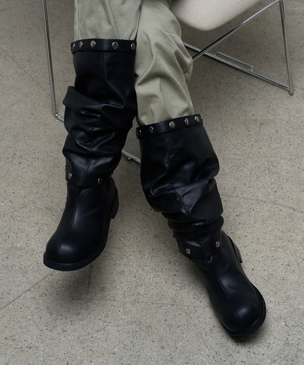 【KHIHO】NODE STUD BOOTS [ Black / Grey ]
