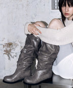 【KHIHO】NODE STUD BOOTS [ Black / Grey ]