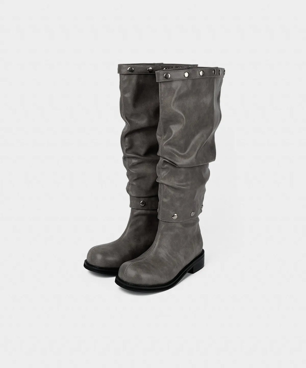 【KHIHO】NODE STUD BOOTS [ Black / Grey ]
