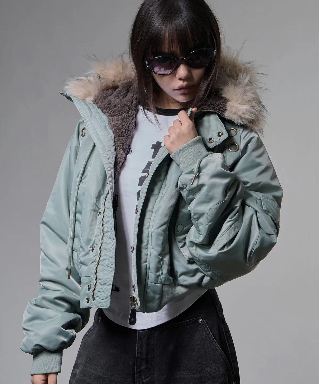 【Fancy Club】EYELET FUR MA-1 JACKET - 4 colors