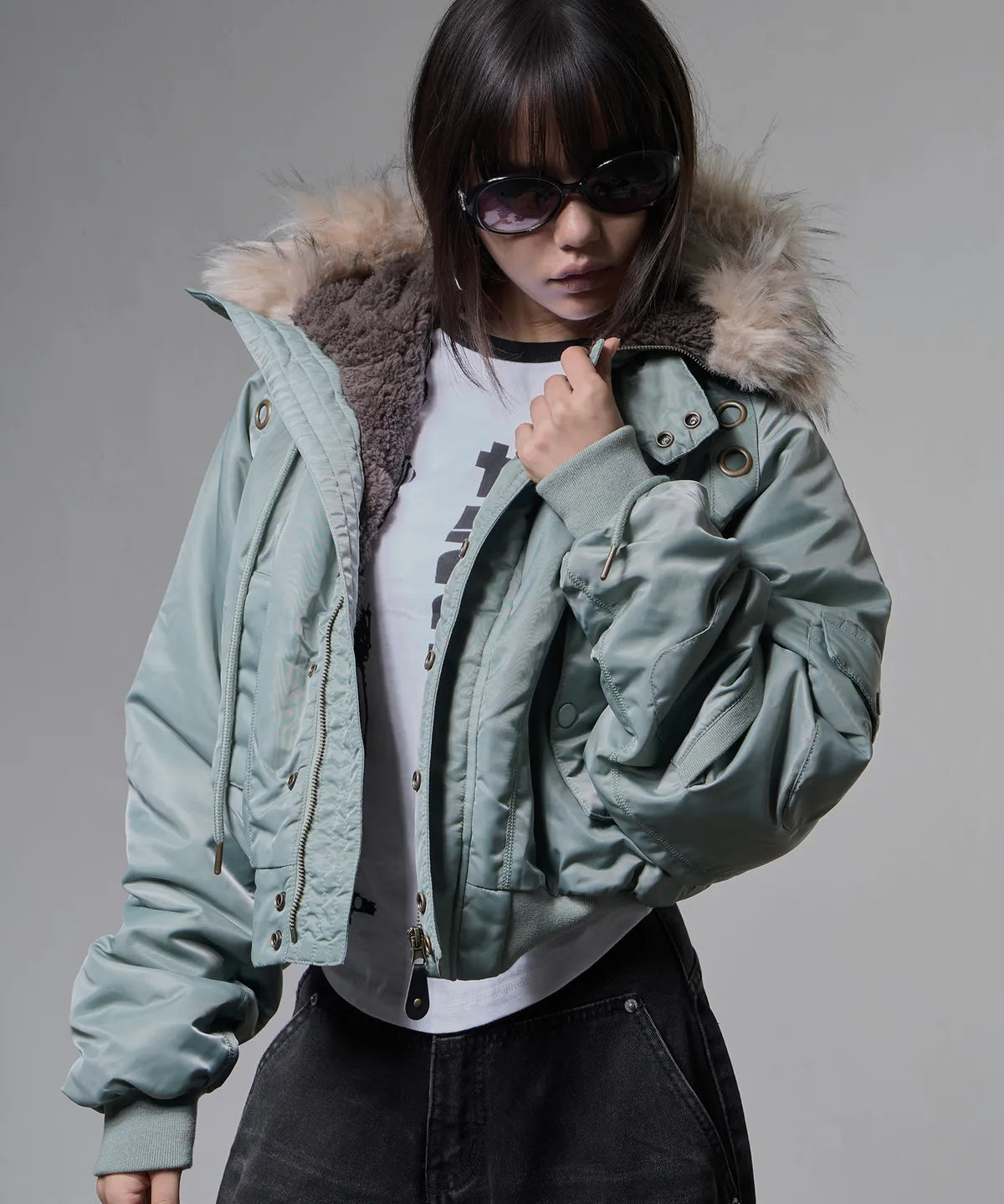 【Fancy Club】EYELET FUR MA-1 JACKET - 4 colors