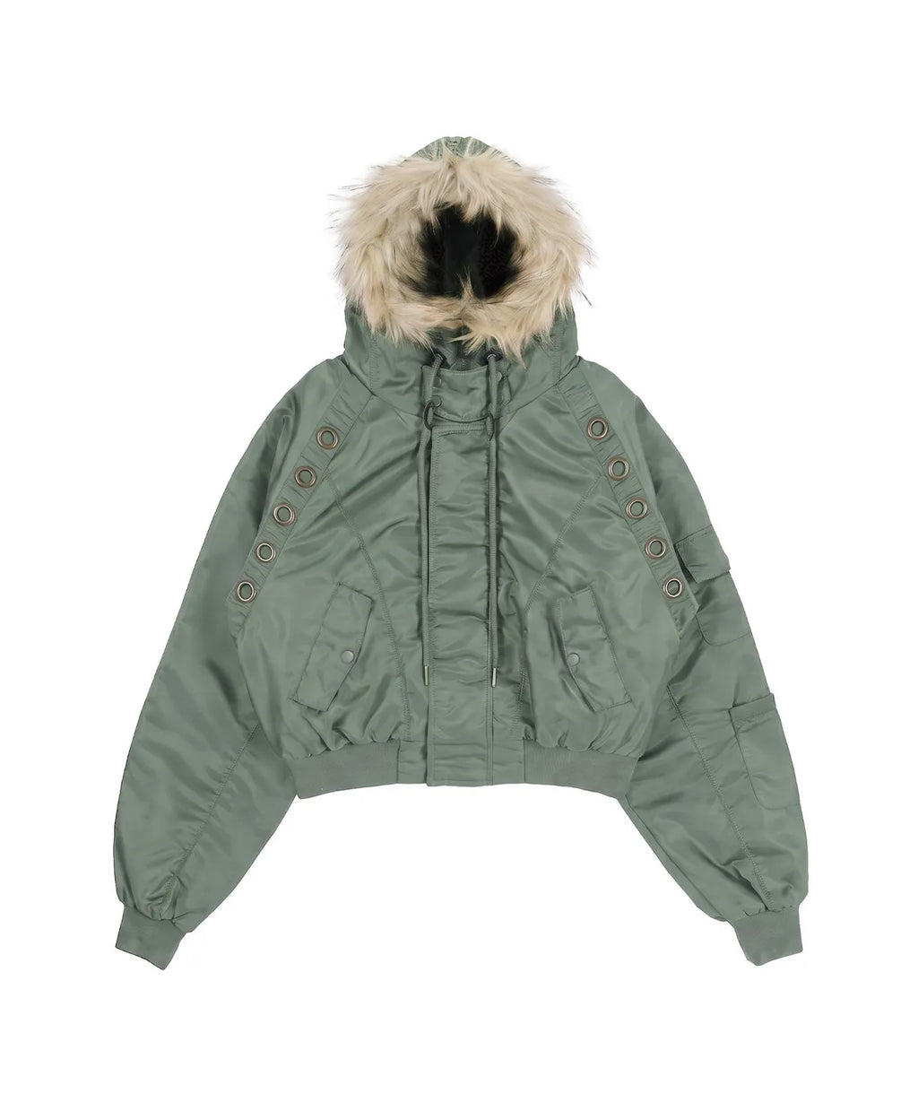 【Fancy Club】EYELET FUR MA-1 JACKET - 4 colors