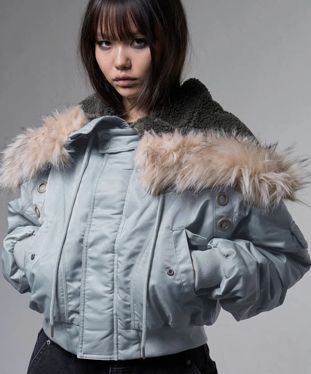 【Fancy Club】EYELET FUR MA-1 JACKET - 4 colors