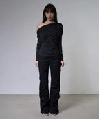 【Fancy Club】EYELET COWL ONE-SHOULDER TOP - 3 colors