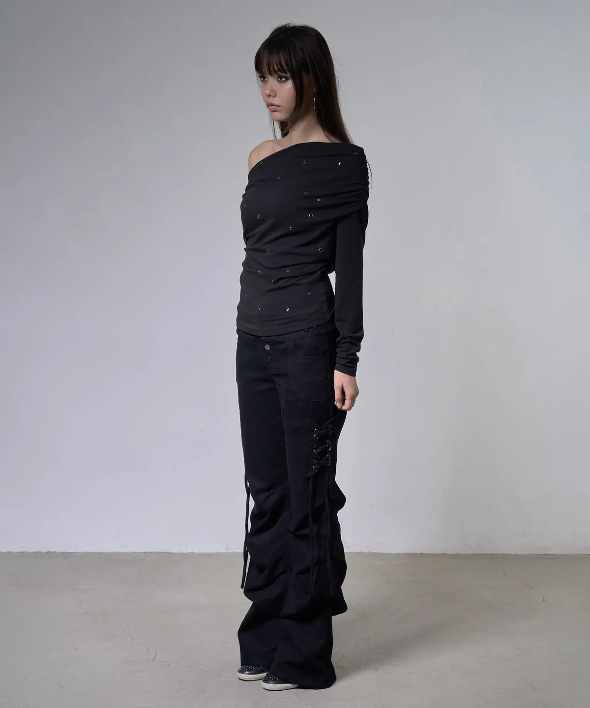 【Fancy Club】EYELET COWL ONE-SHOULDER TOP - 3 colors