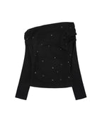 【Fancy Club】EYELET COWL ONE-SHOULDER TOP - 3 colors