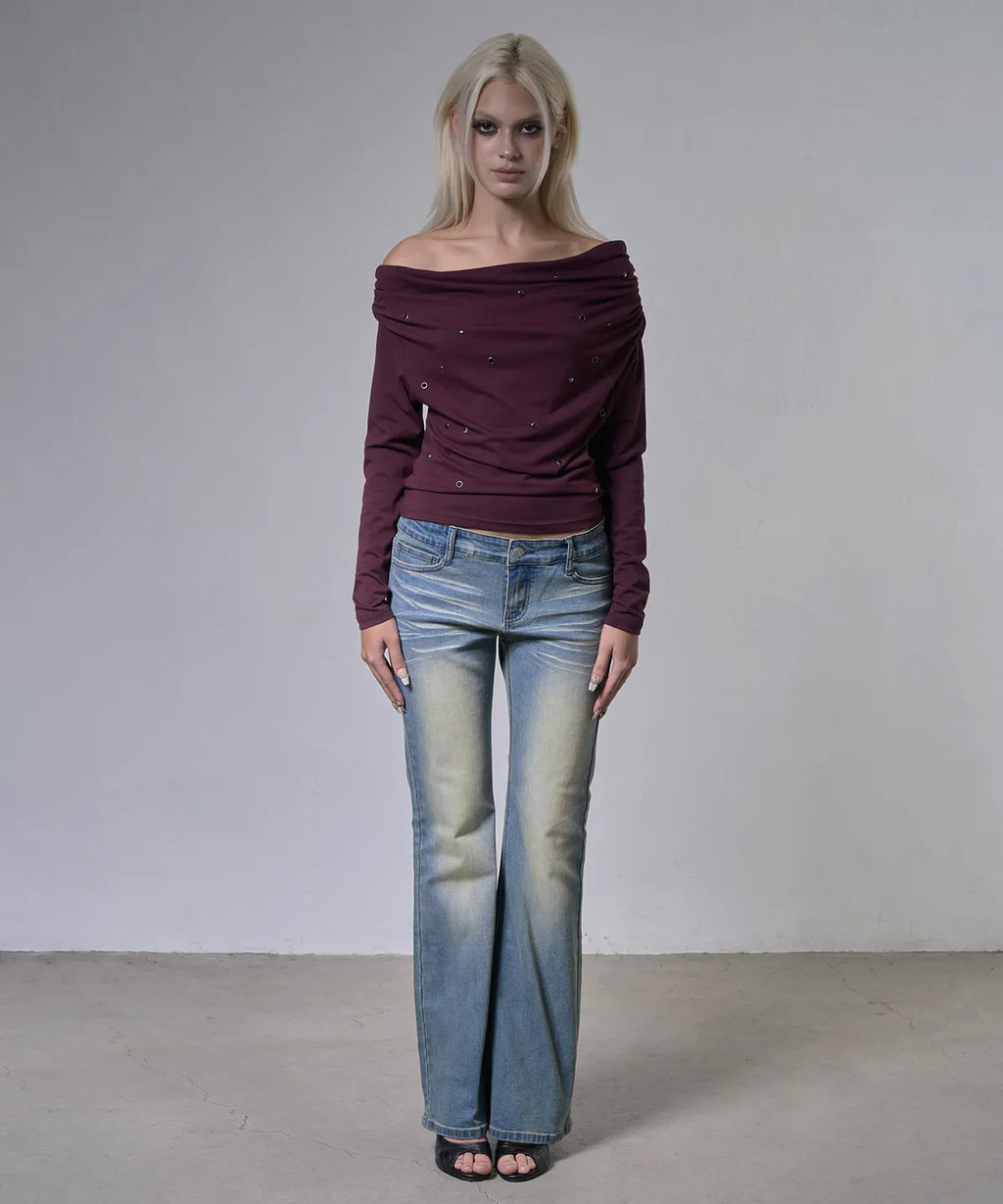 【Fancy Club】EYELET COWL ONE-SHOULDER TOP - 3 colors