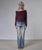 【Fancy Club】EYELET COWL ONE-SHOULDER TOP - 3 colors