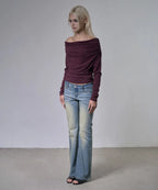 【Fancy Club】EYELET COWL ONE-SHOULDER TOP - 3 colors