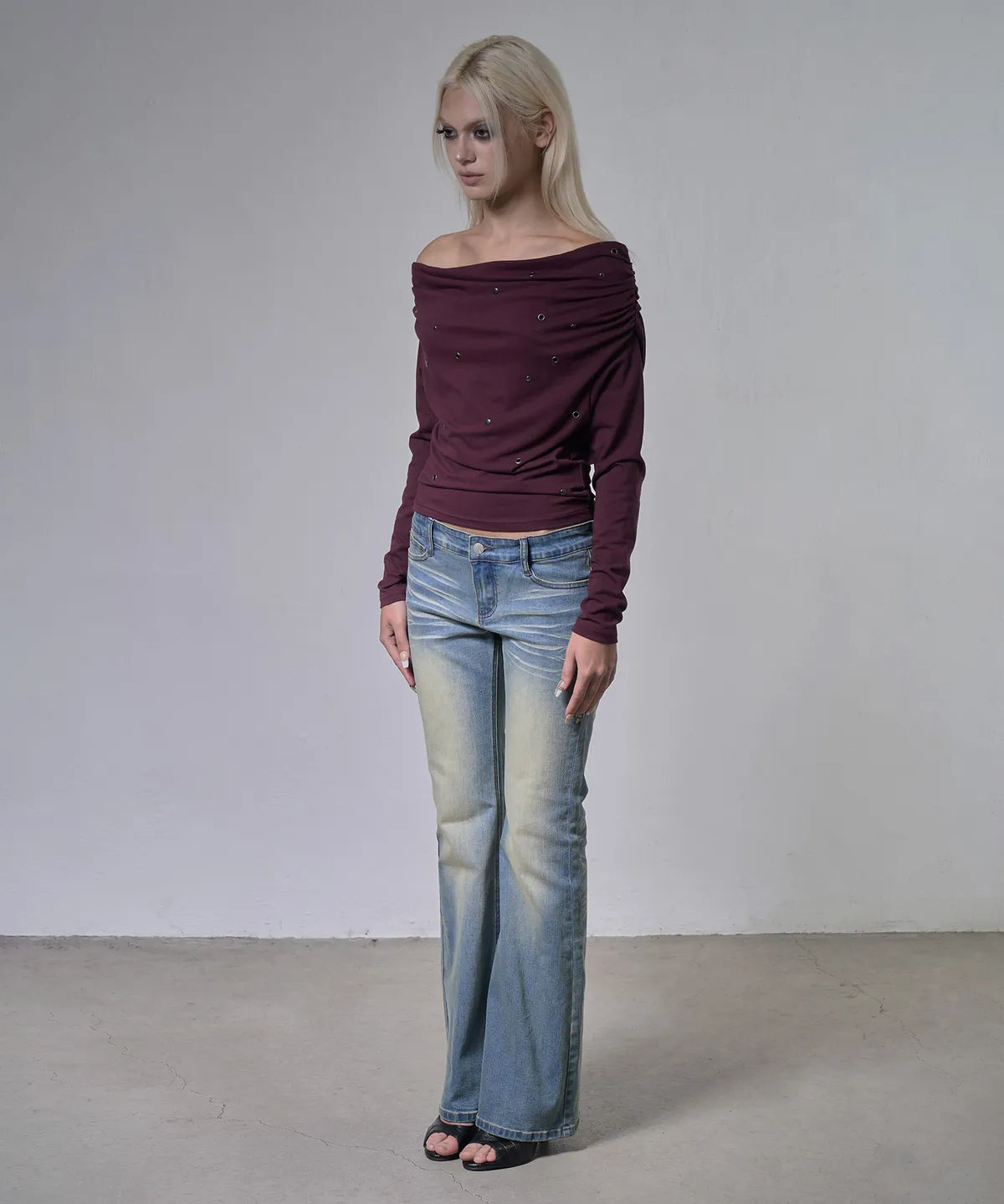 【Fancy Club】EYELET COWL ONE-SHOULDER TOP - 3 colors
