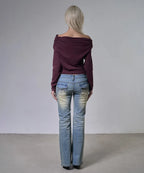 【Fancy Club】EYELET COWL ONE-SHOULDER TOP - 3 colors
