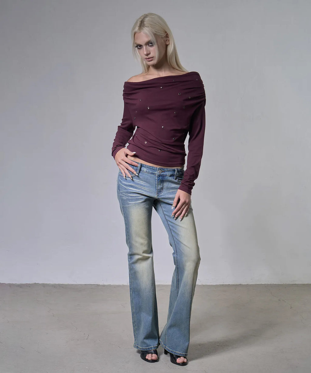【Fancy Club】EYELET COWL ONE-SHOULDER TOP - 3 colors