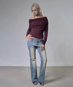 【Fancy Club】EYELET COWL ONE-SHOULDER TOP - 3 colors