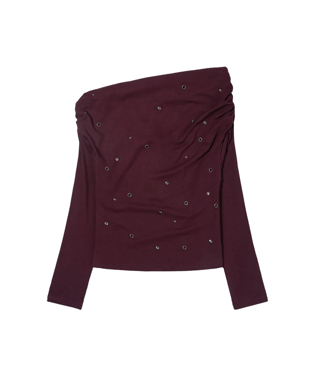 【Fancy Club】EYELET COWL ONE-SHOULDER TOP - 3 colors