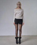 【Fancy Club】EYELET COWL ONE-SHOULDER TOP - 3 colors