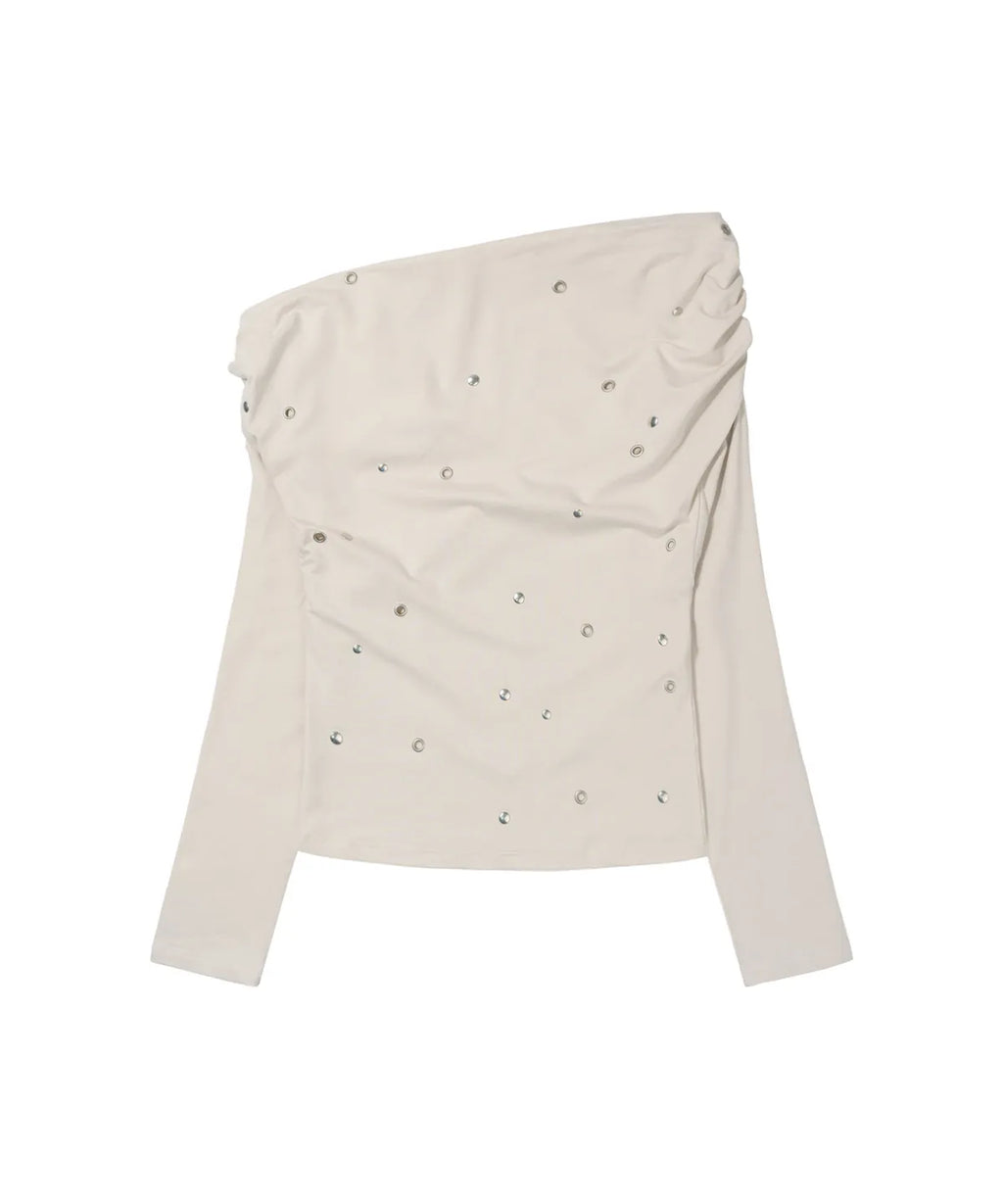 【Fancy Club】EYELET COWL ONE-SHOULDER TOP - 3 colors