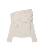 【Fancy Club】EYELET COWL ONE-SHOULDER TOP - 3 colors