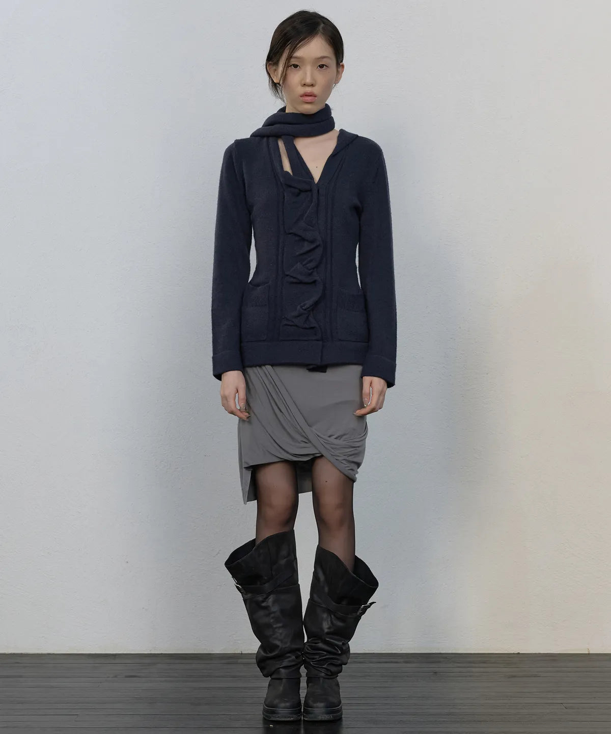 【Flare up】Sculpted Draped Cardigan - 2 colors