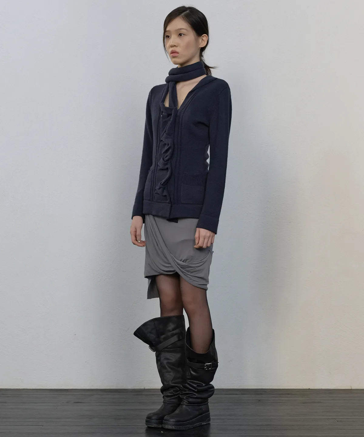 【Flare up】Sculpted Draped Cardigan - 2 colors