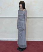 【Flare up】Draped Mesh Layered Long Sleeve  - 2 colors