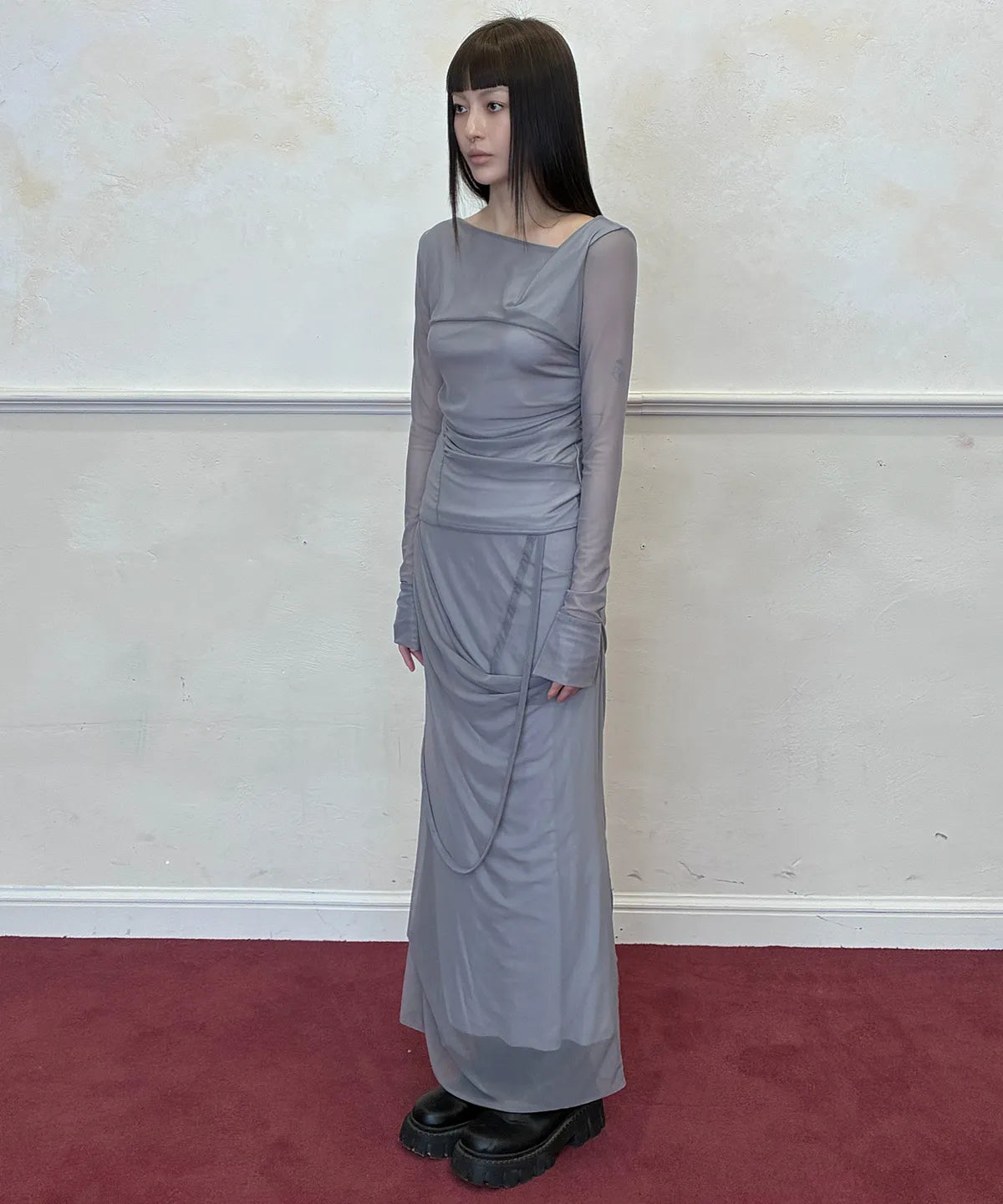 【Flare up】Draped Mesh Layered Long Sleeve  - 2 colors