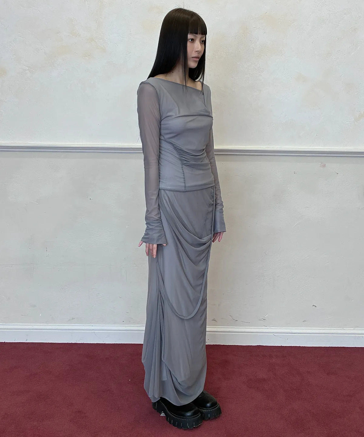 【Flare up】Draped Mesh Layered Long Sleeve  - 2 colors