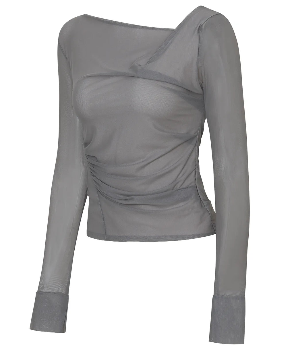 【Flare up】Draped Mesh Layered Long Sleeve  - 2 colors