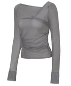 【Flare up】Draped Mesh Layered Long Sleeve  - 2 colors