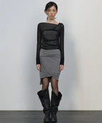 【Flare up】Draped Mesh Layered Long Sleeve  - 2 colors