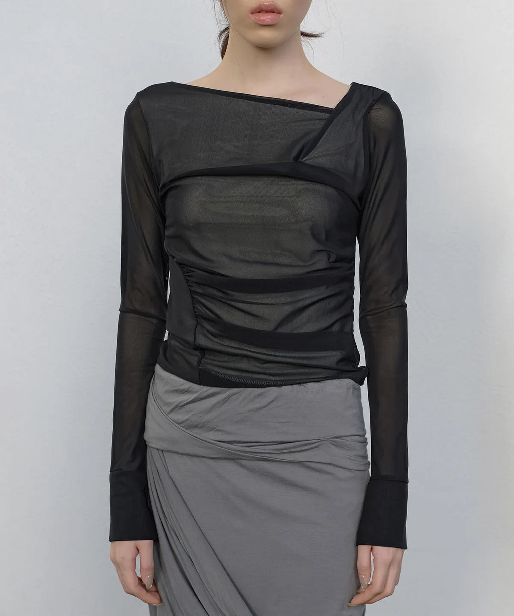 【Flare up】Draped Mesh Layered Long Sleeve  - 2 colors