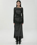 【Flare up】Draped Mesh Layered Long Sleeve  - 2 colors