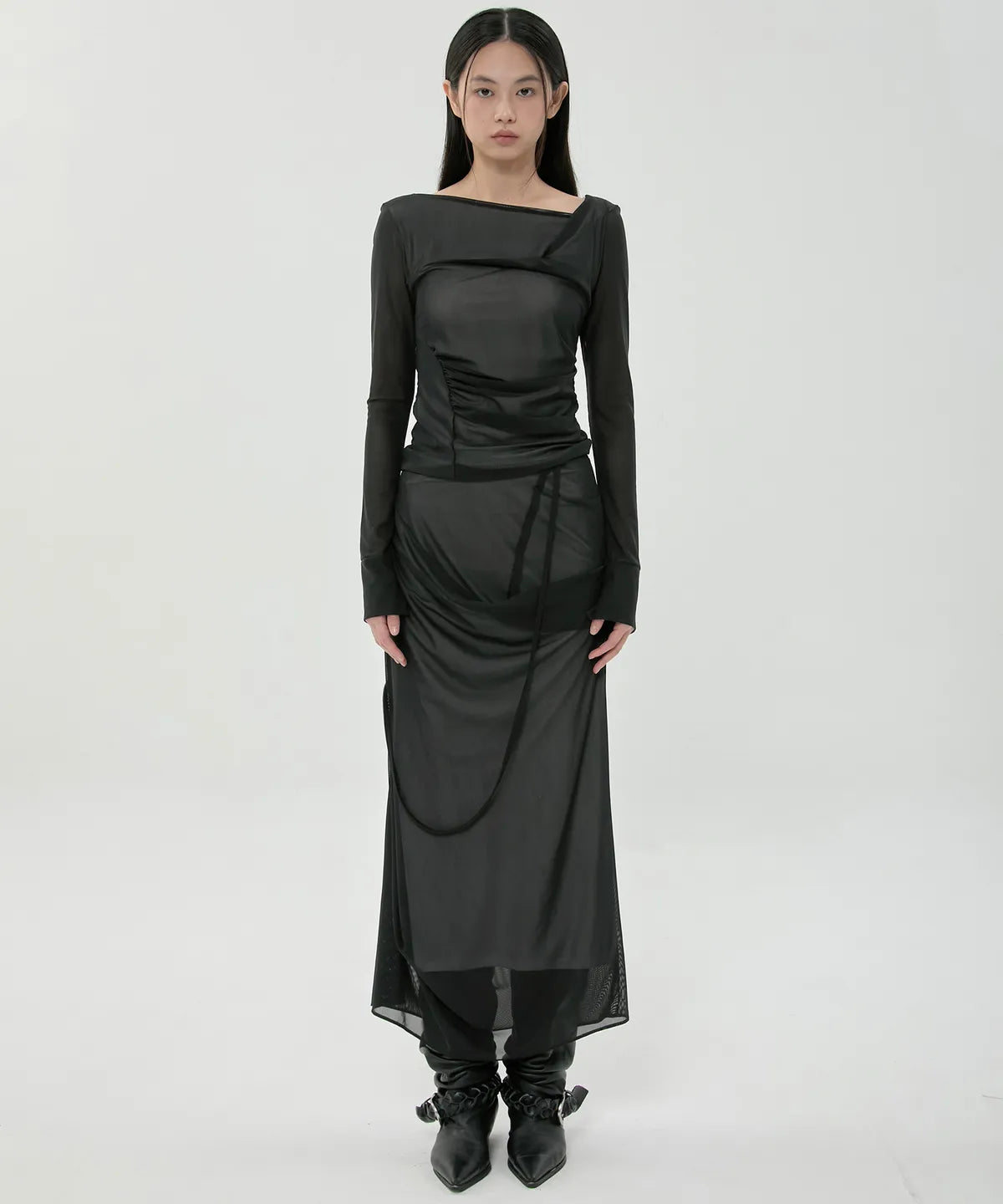 【Flare up】Draped Mesh Layered Long Sleeve  - 2 colors