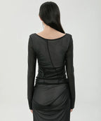 【Flare up】Draped Mesh Layered Long Sleeve  - 2 colors