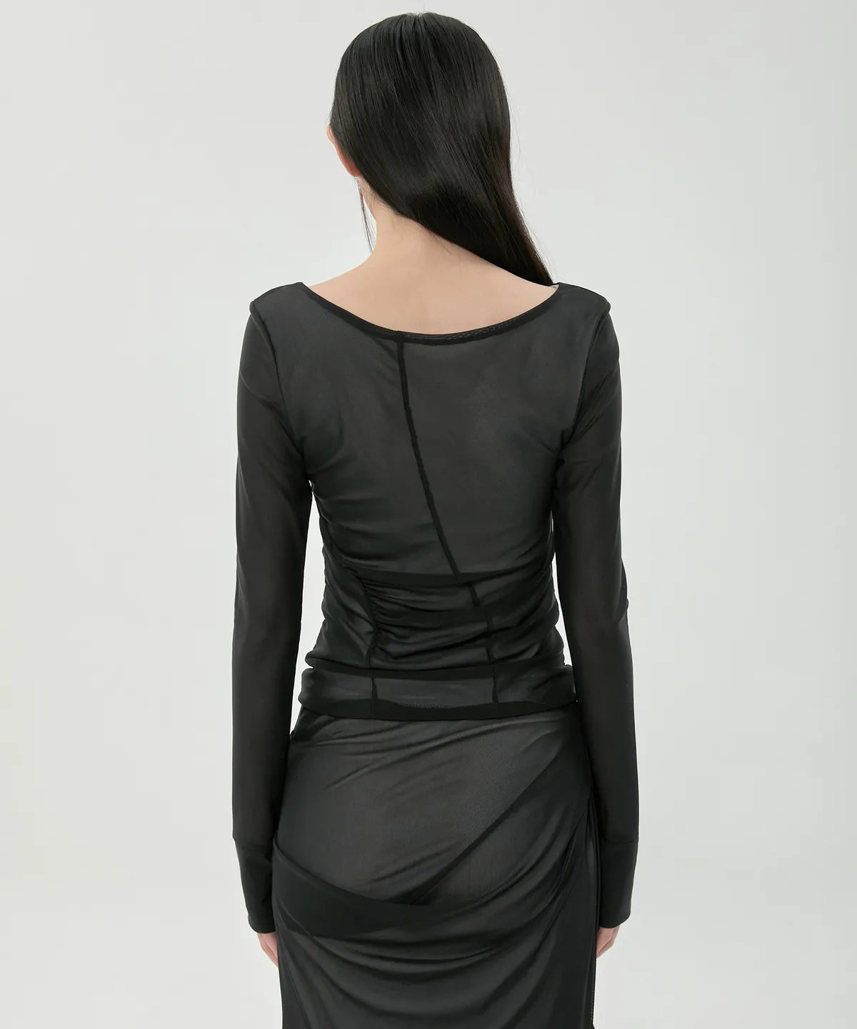 【Flare up】Draped Mesh Layered Long Sleeve  - 2 colors