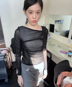 【Flare up】Draped Mesh Layered Long Sleeve  - 2 colors