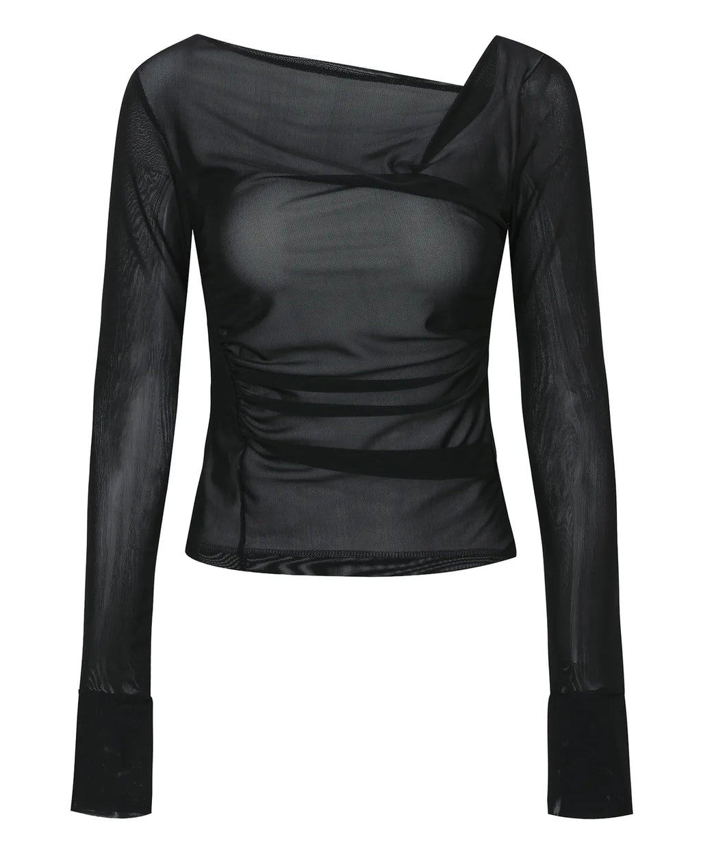 【Flare up】Draped Mesh Layered Long Sleeve  - 2 colors
