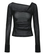 【Flare up】Draped Mesh Layered Long Sleeve  - 2 colors